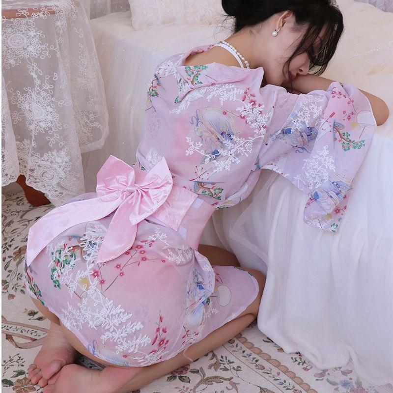 Floral Kimono Lingerie Costume Set Product Image