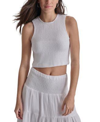 Dkny Jeans Womens Cropped Smocked Cotton Tank Top Product Image