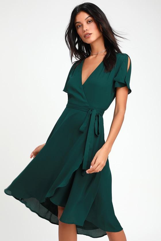 Rise to the Occasion Emerald Green Midi Wrap Dress product image