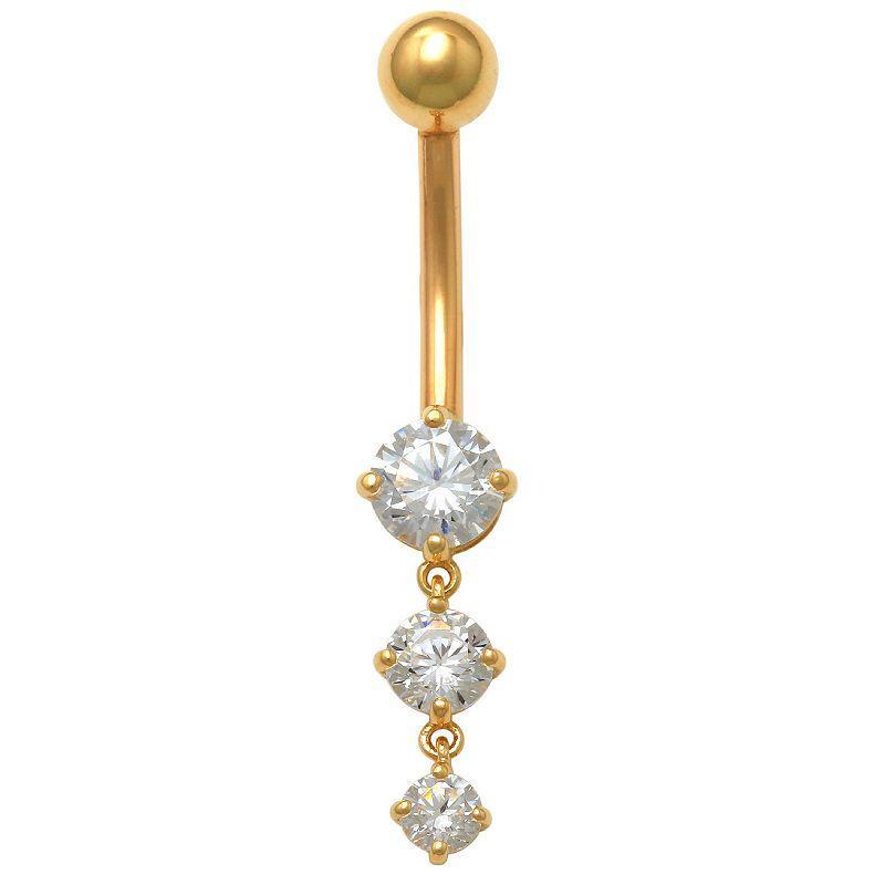 Amella Jewels 10K Gold Dangle Round Cubic Zirconia Belly Ring, Womens, Yellow Product Image