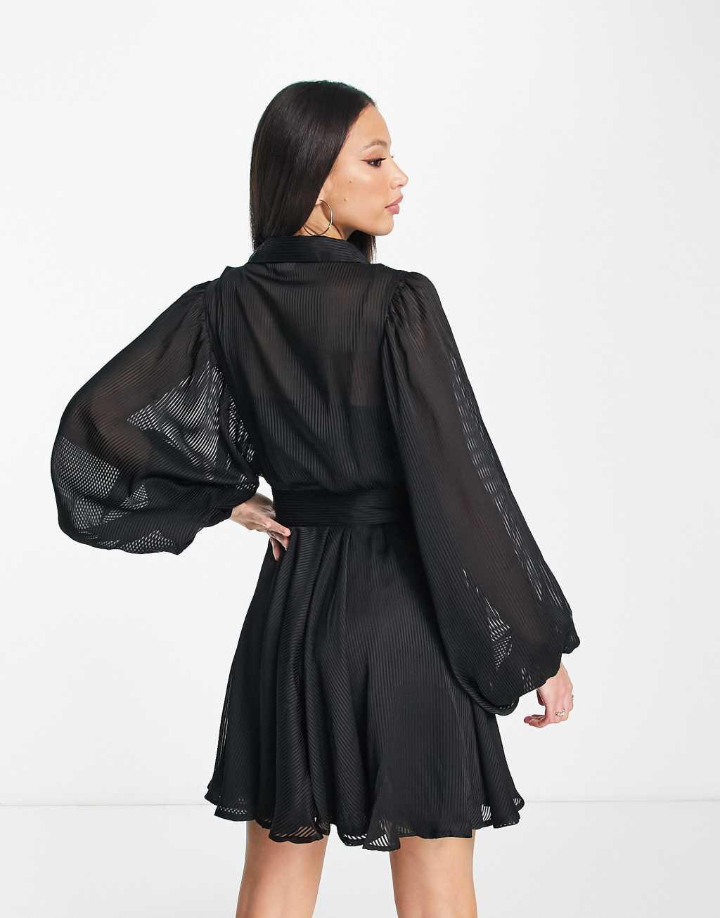 River Island Tall batwing shirt mini dress in black Product Image