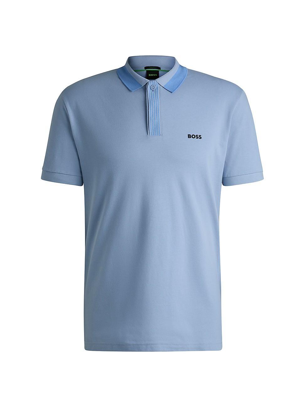 Mens Stretch-Cotton Polo Shirt with Contrast Logo Product Image