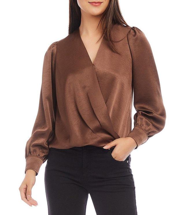 Karen Kane Satin Surplice V Neckline Drape Front Top Product Image