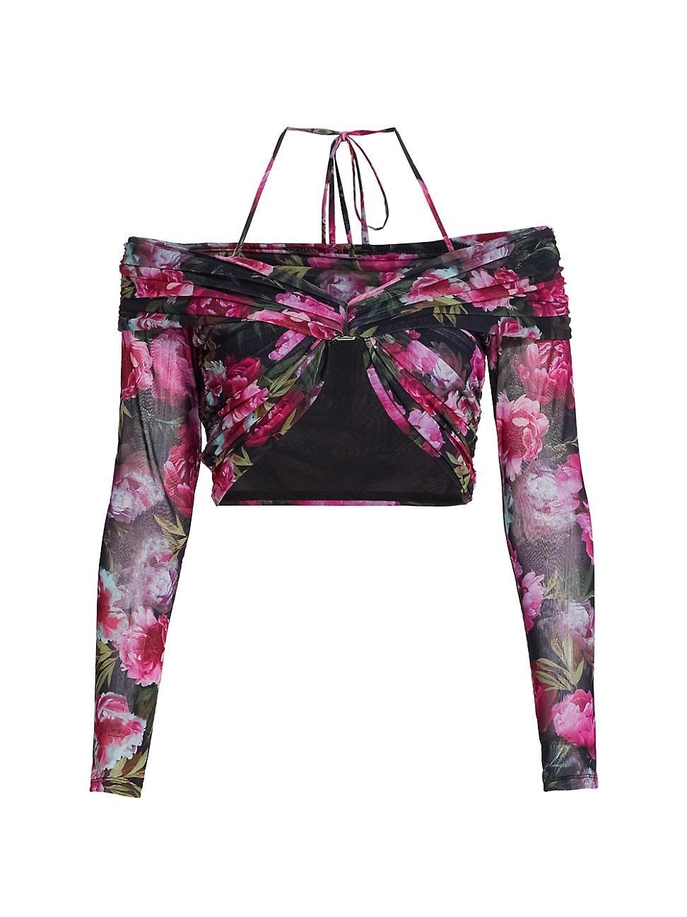 Womens Rosalia Floral Mesh Cropped Top Product Image