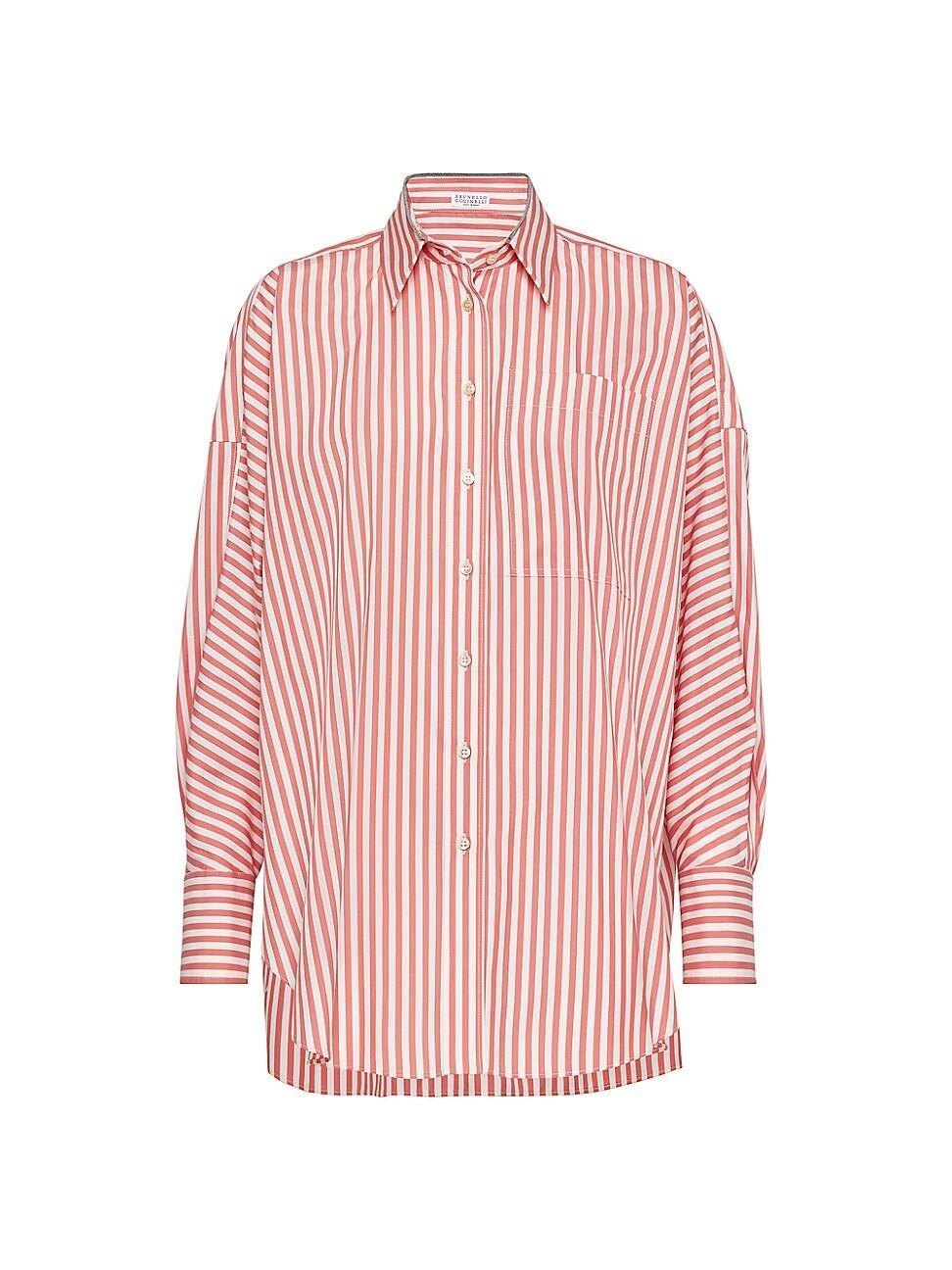 Womens Cotton And Silk Striped Poplin Shirt Product Image