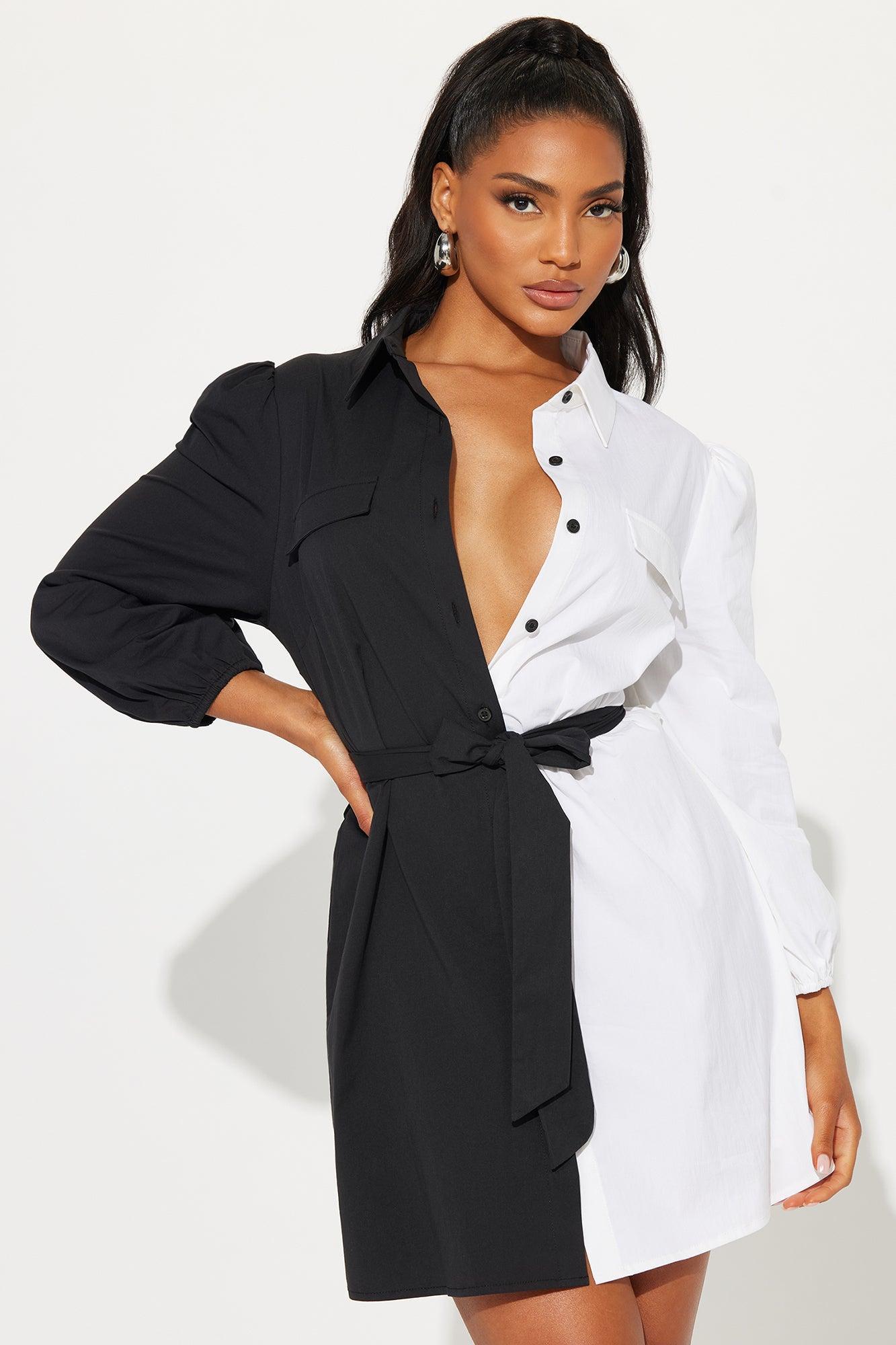 Checkmate Mini Shirt Dress - White/Black product image