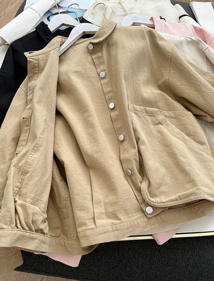 Long Sleeve Collared Plain Cargo Shirt Product Image