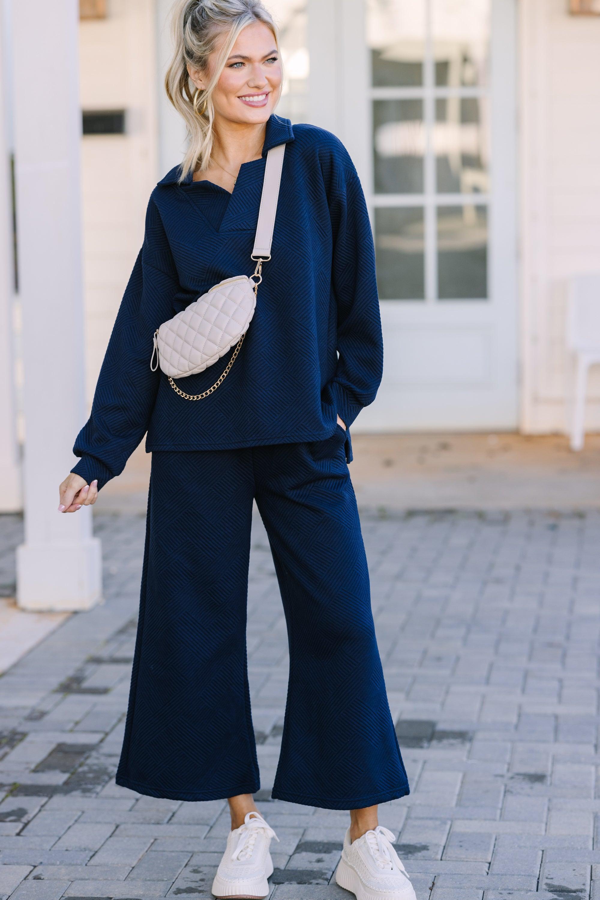 Make Your Day Navy Blue Textured Top Female Product Image