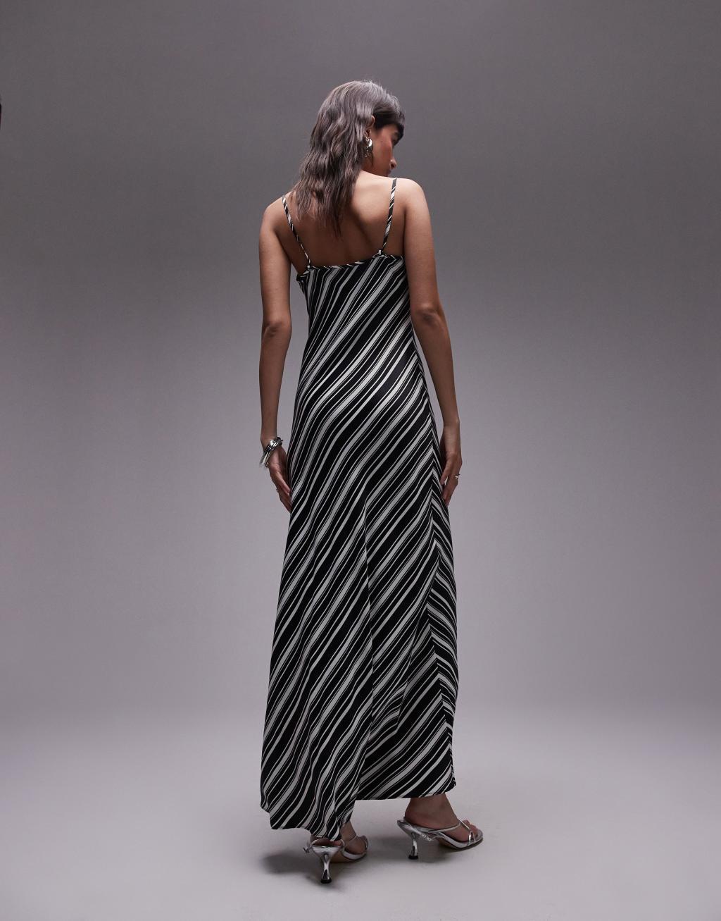 Topshop scoop neck slip maxi dress in stripe print Product Image