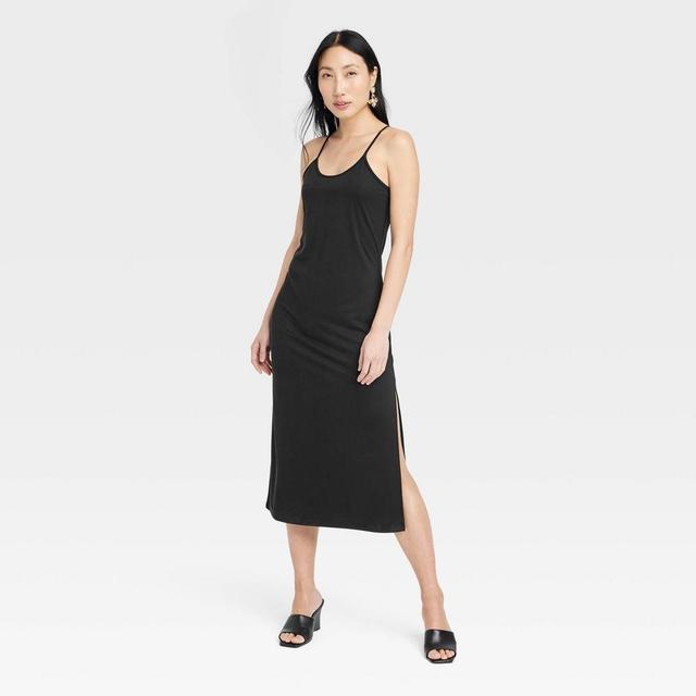 Womens Rib-Knit Midi Cami Dress - A New Day Black XS Product Image