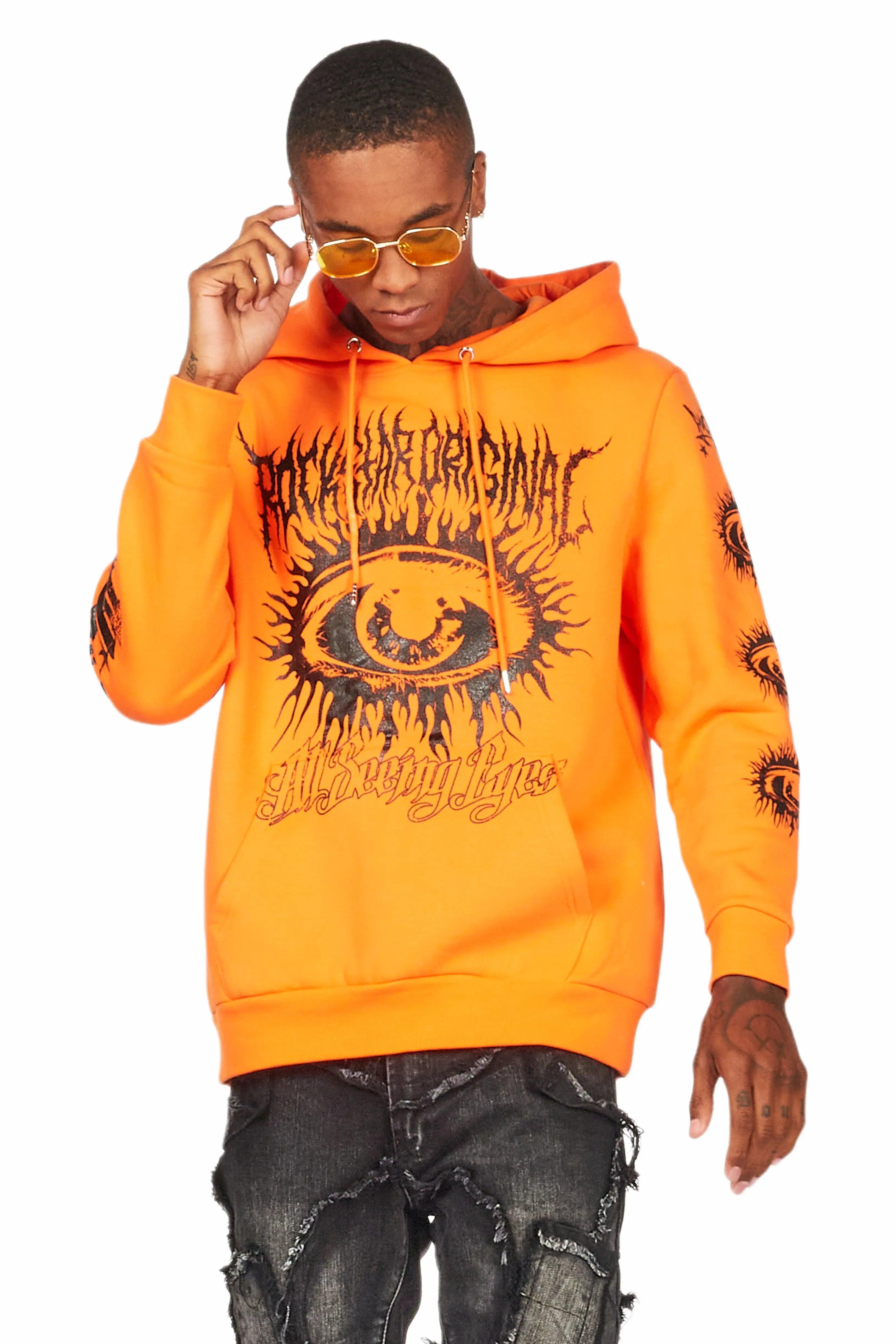 All Seeing Eyes Orange Graphic Hoodie Male Product Image