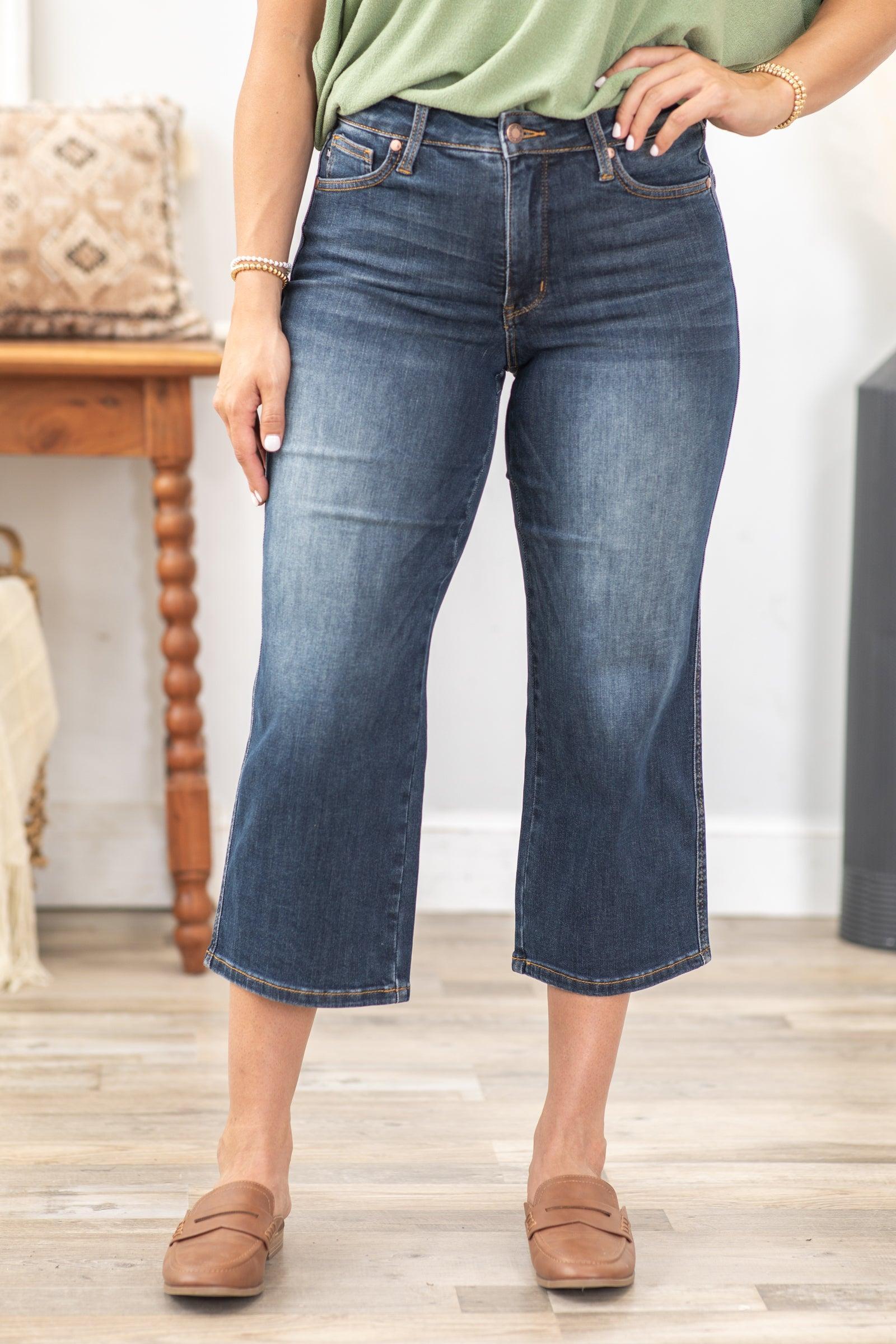 Judy Blue Dark Tummy Control Crop Wide Jeans Product Image