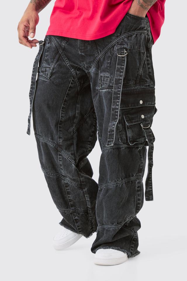 Plus Baggy Rigid Strap And Buckle Detail Jeans | boohooMAN USA Product Image