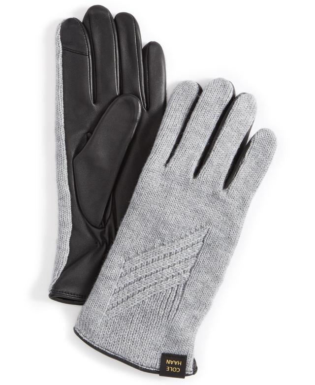 Cole Haan Womens Rib-Knit Leather-Palm Gloves Product Image