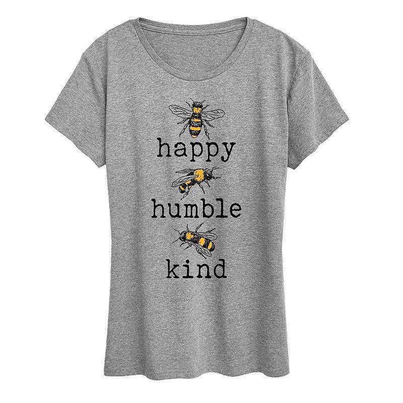 Womens Bee Happy Bee Humble Bee Kind Graphic Tee White Product Image