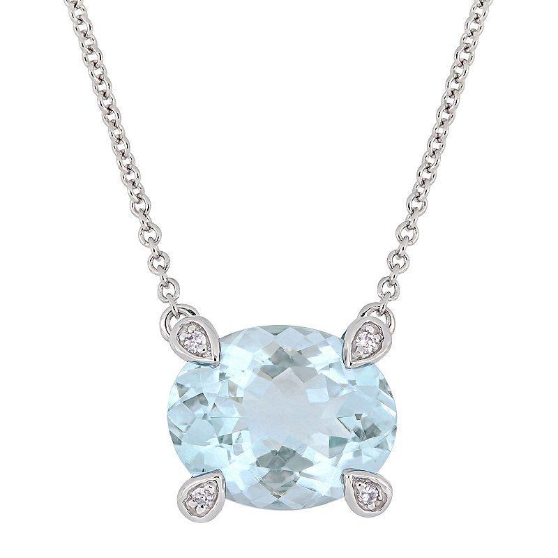 Stella Grace 10k White Gold 1/10 Carat T.W. Diamond & Aquamarine Beaded Necklace, Womens 10k Whgold Product Image