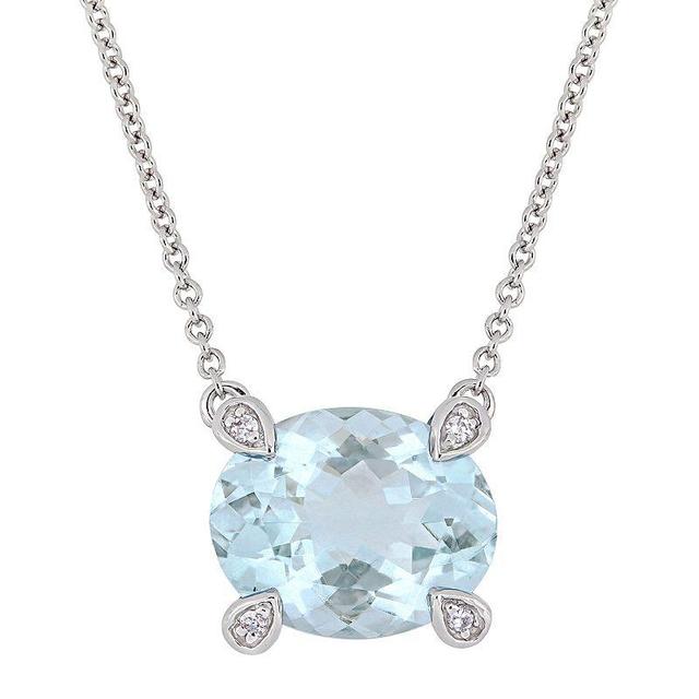 Stella Grace 10k White Gold 1/10 Carat T.W. Diamond & Aquamarine Beaded Necklace, Womens Blue Product Image