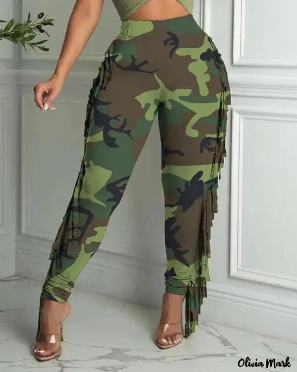 Olivia Mark – Camouflage Print High Waisted Skinny Pants Product Image