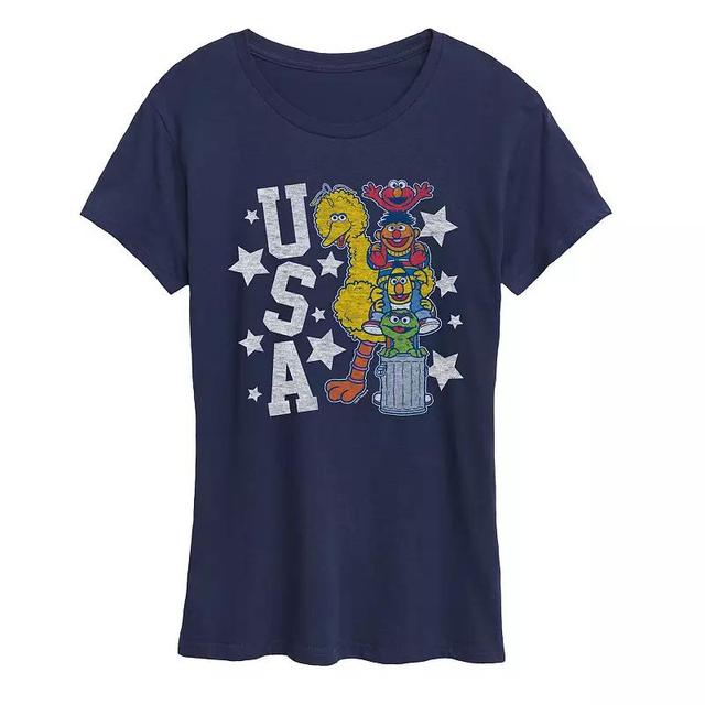 Womens Sesame Street USA Graphic Tee Blue Product Image