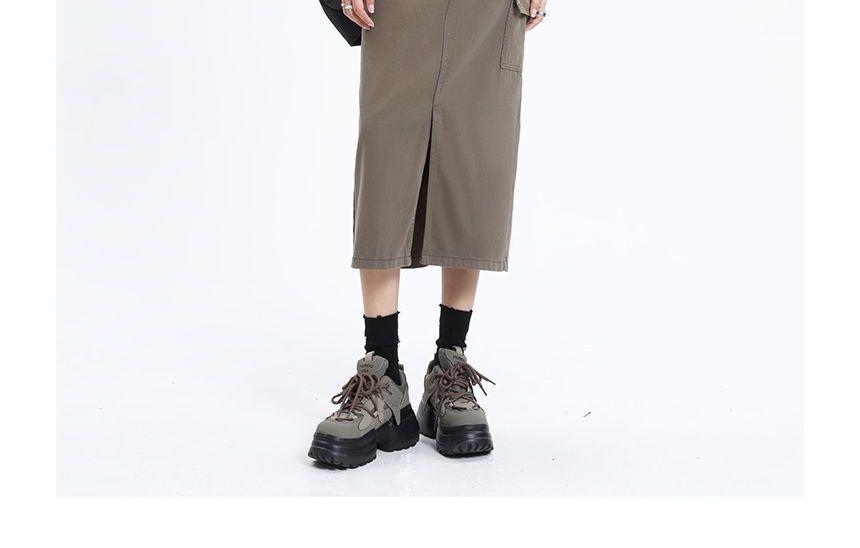 High Rise Slit Midi A-Line Denim Cargo Skirt Product Image