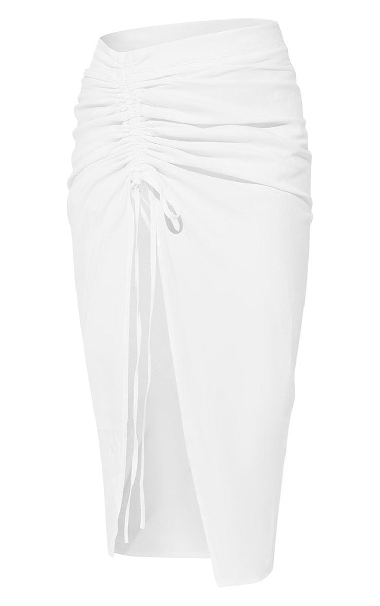 White Woven Ruched Detail Midi Skirt Product Image