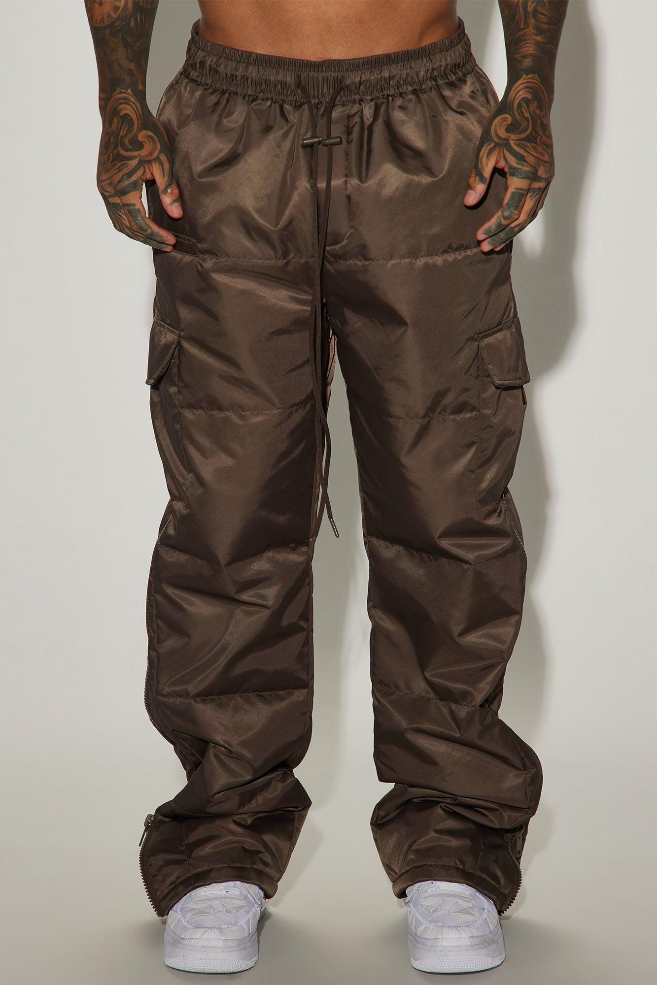 Ride With Me Baggy Padded Nylon Pants - Brown Product Image