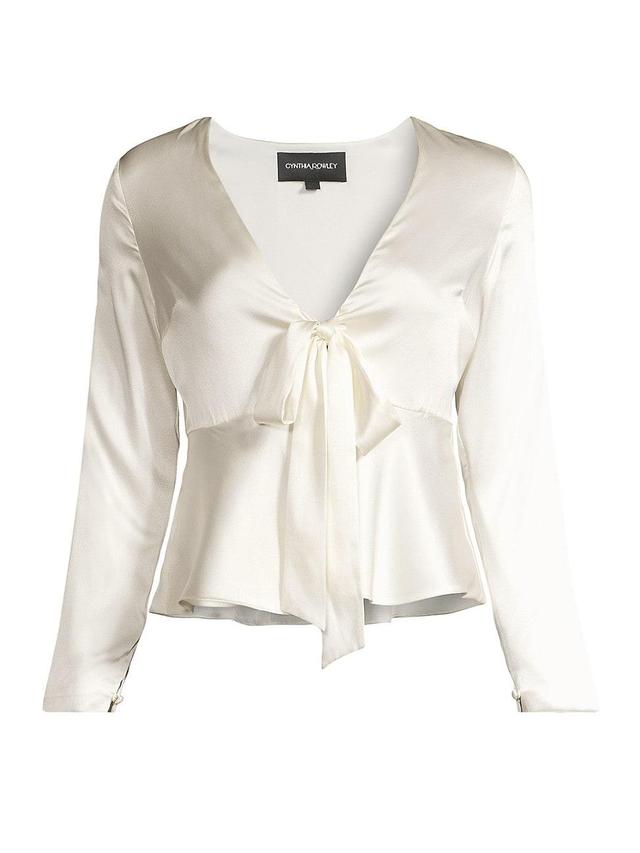 Womens Silk Tie-Front Long-Sleeve Blouse Product Image