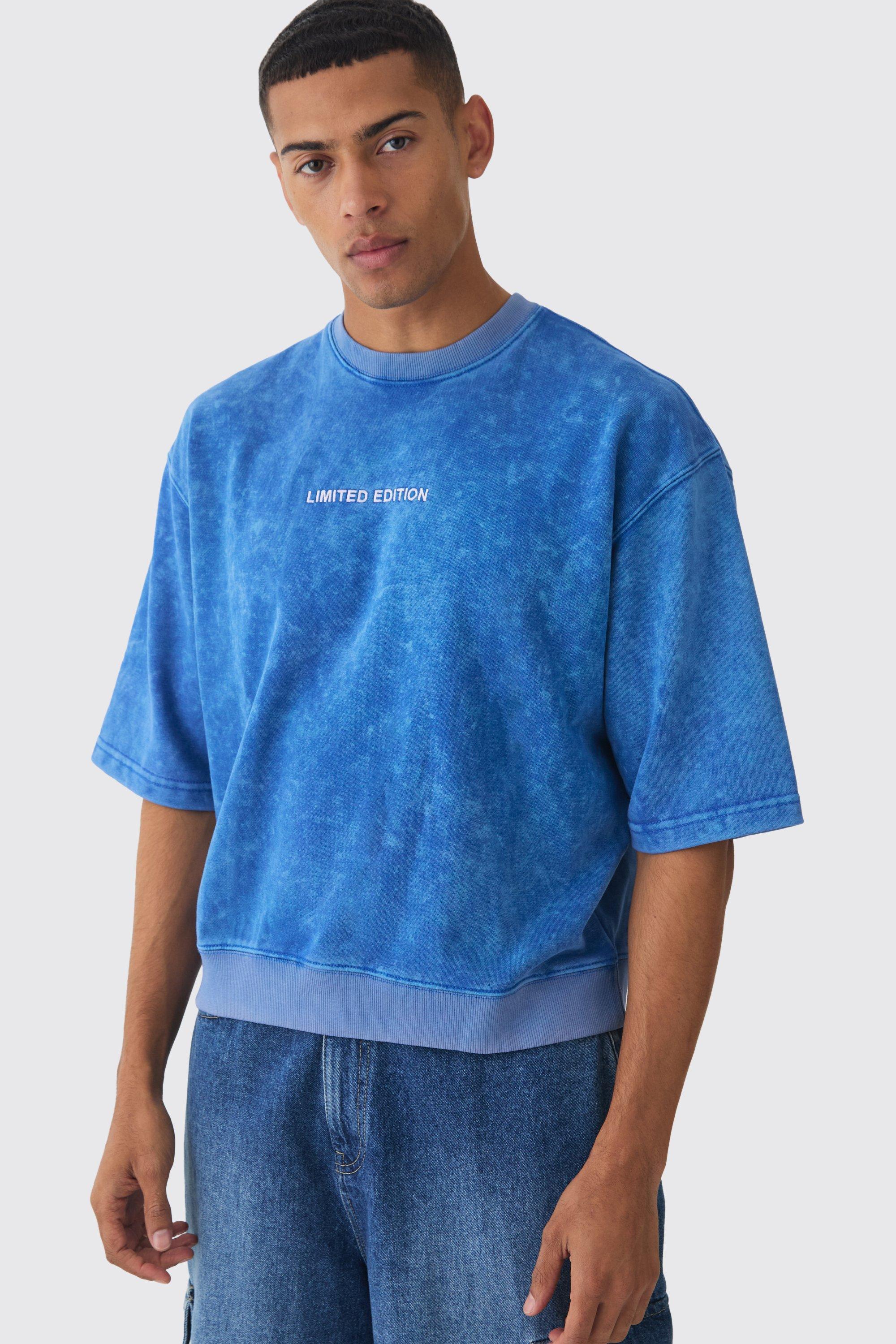 Oversized Boxy Half Sleeve Acid Washed Sweatshirt | boohooMAN USA Product Image