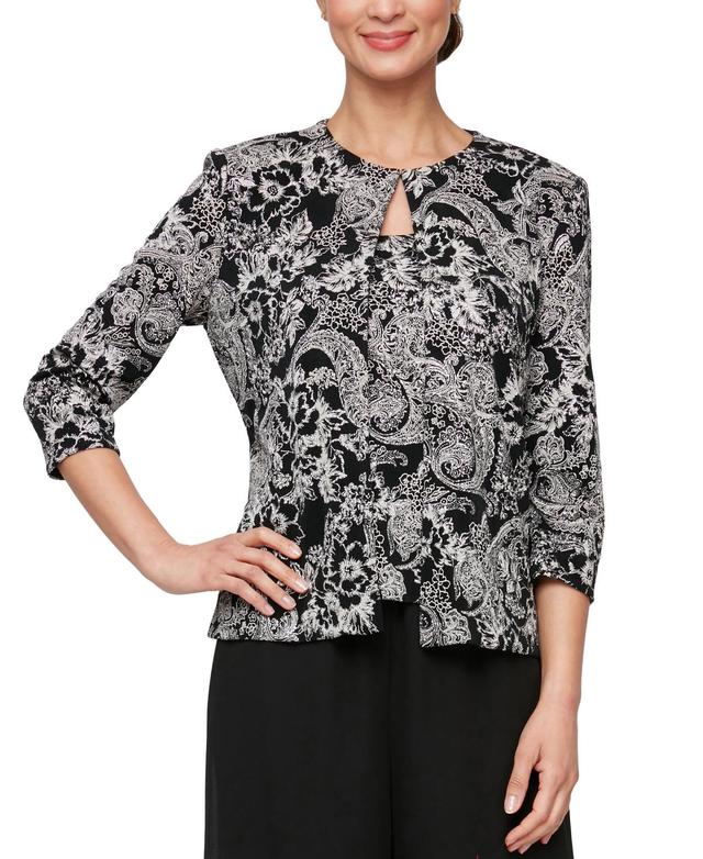 Alex Evenings Womens 2-Pc. Glitter-Print Twinset - Black Product Image