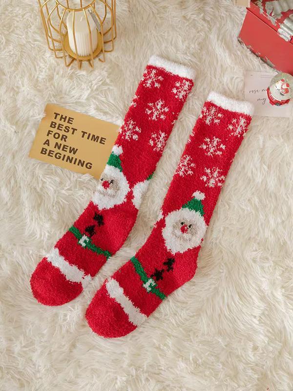 Cartoon Printed Contrast Color Keep Warm Velvet Socks Accessories Product Image