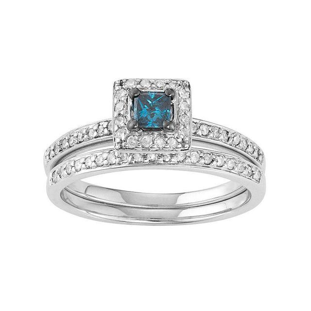 10k White Gold 1/2 Carat T.W. Blue & White Diamond Engagement Ring Set, Womens Product Image