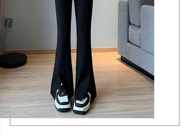 High Waist Plain Slit Hem Bootcut Pants Product Image