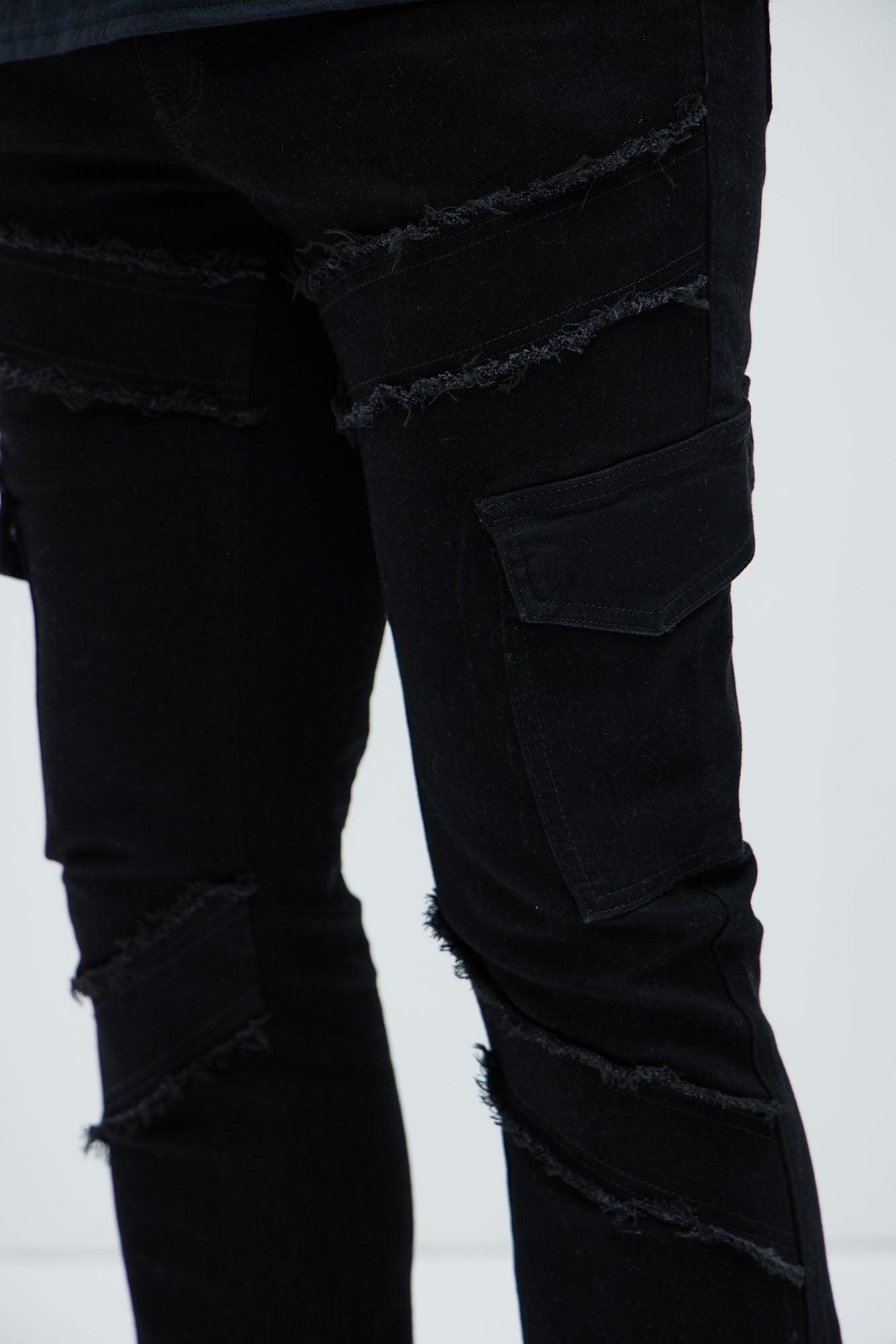 Simi Fray Cargo Stacked Skinny Flare Jeans - Black Product Image