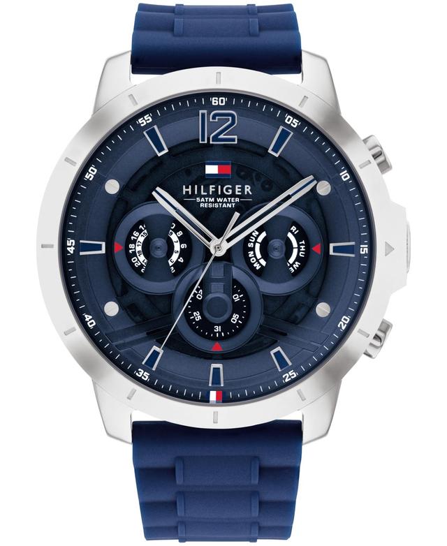 Tommy Hilfiger Men's Casual Sub-Dial Watch Wi Blue Silicone Strap Black - Product Image