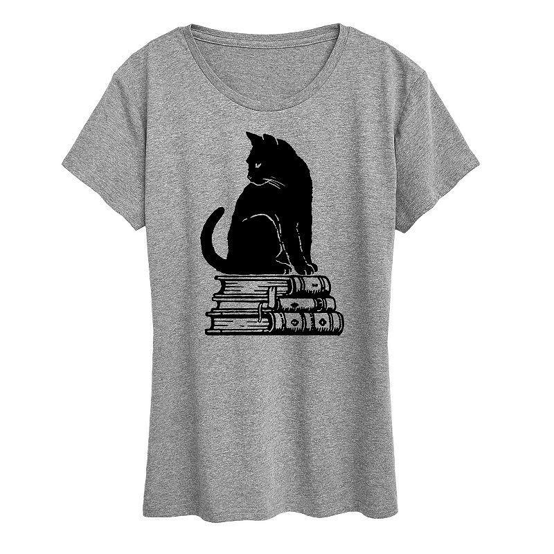 Plus Black Cat Books Graphic Tee, Womens Grey Gray Product Image