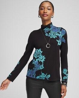 Women's Blue Floral Mockneck Sweater Product Image