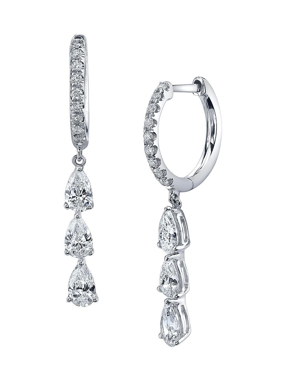 Womens Huggies 18K White Gold & 1.3 TCW Diamond Drop Earrings Product Image