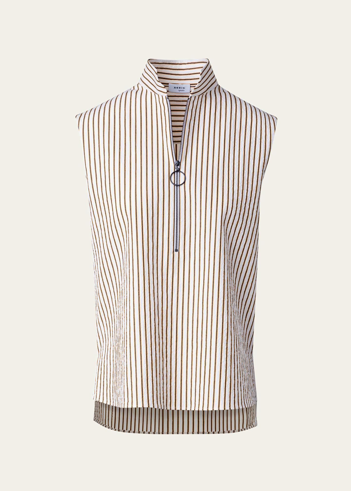 Womens Pinstripe Zip-Front Blouse Product Image