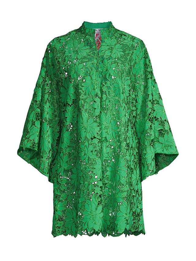 Womens Floral Lace Long-Sleeve Mini Caftan Product Image