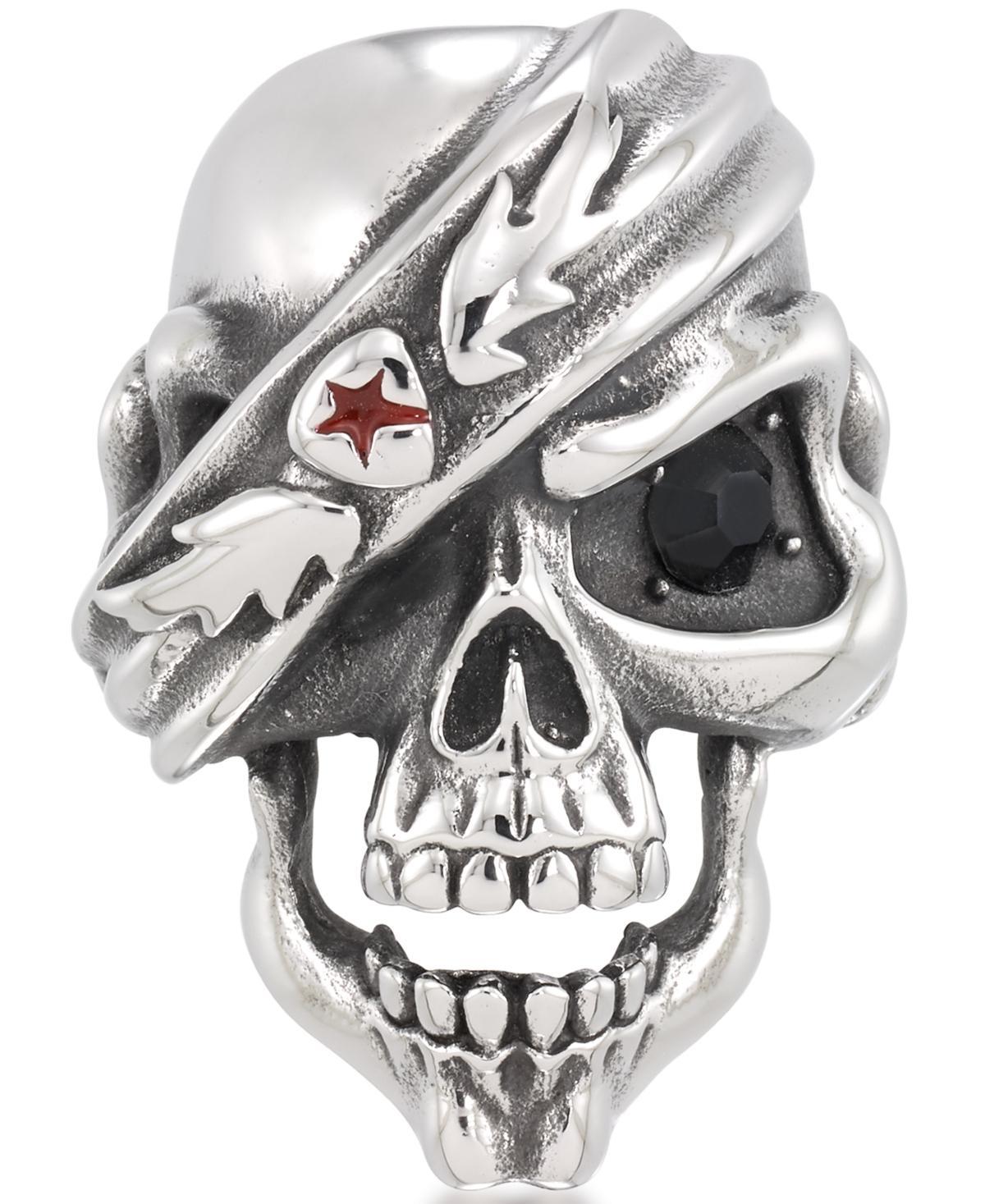 Andrew Charles by Andy Hilfiger Mens Black Cubic Zirconia & Red Enamel Pirate Skull Ring Stainless Steel Product Image