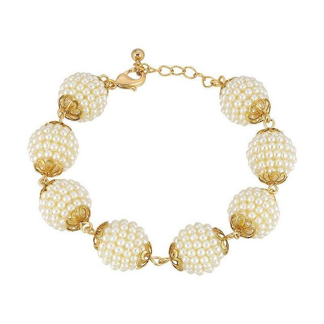 1928 Gold Tone Simulated Pearl Seeded Multi Ball Bracelet, Womens, White Product Image