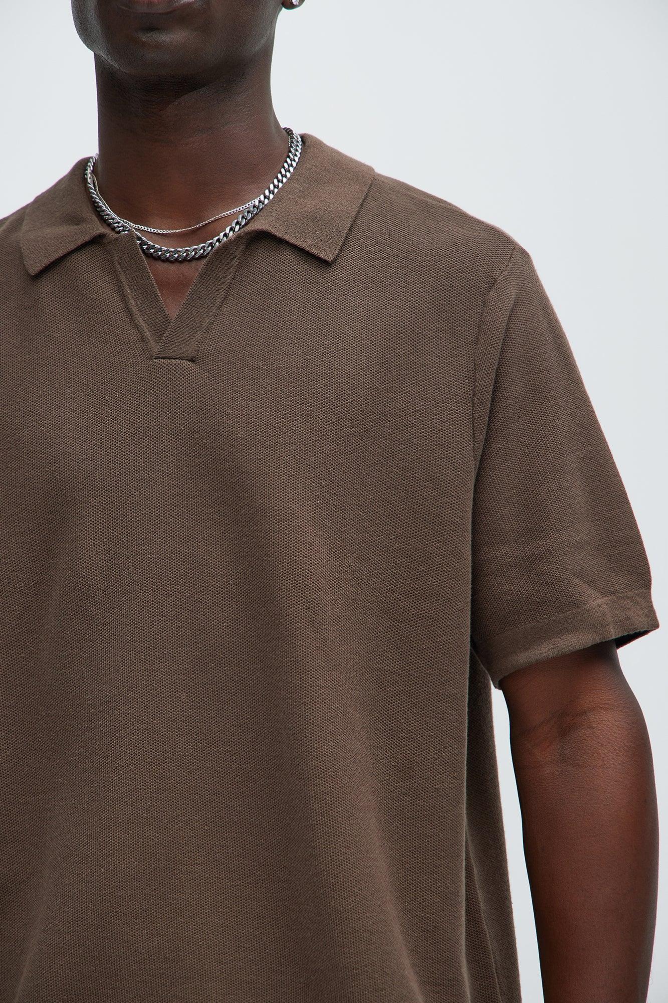 Chazin Textured Johnny Collar Shirt - Brown Product Image