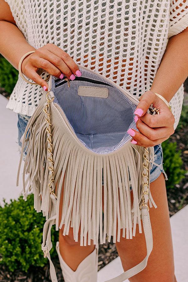 Right On Cue Fringe Crossbody In Grey Product Image