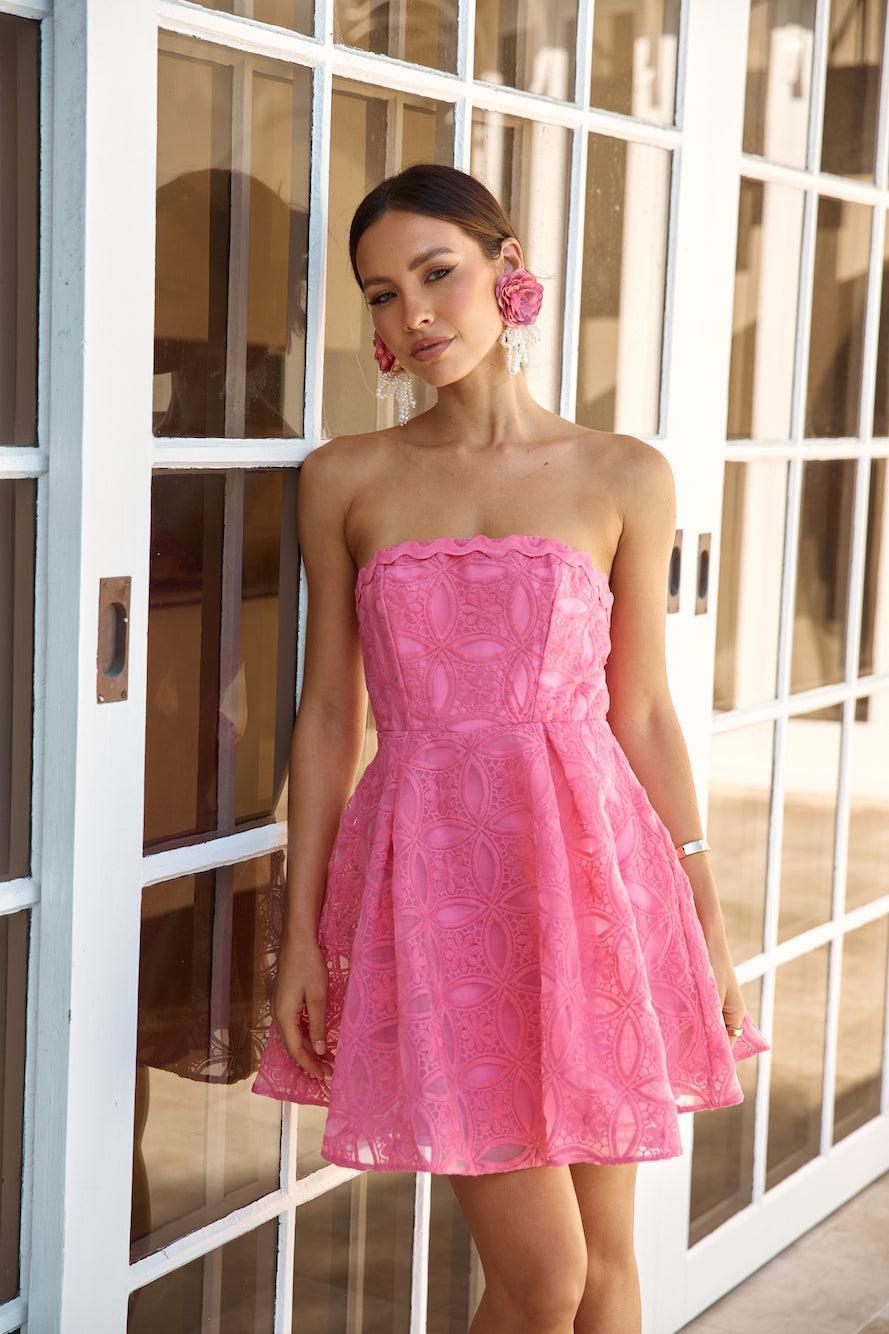 The Sisterhood Strapless Mini Dress Hot Pink Product Image