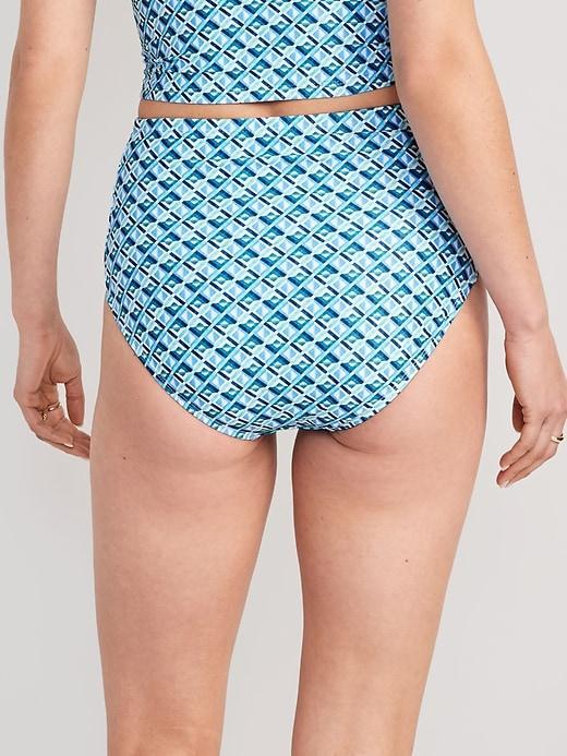 High-Waisted Printed Ruched Bikini Swim Bottoms Product Image