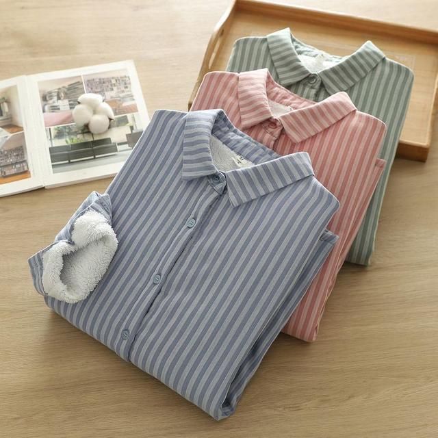 Long Sleeve Lapel Button Down Striped Shirt Product Image