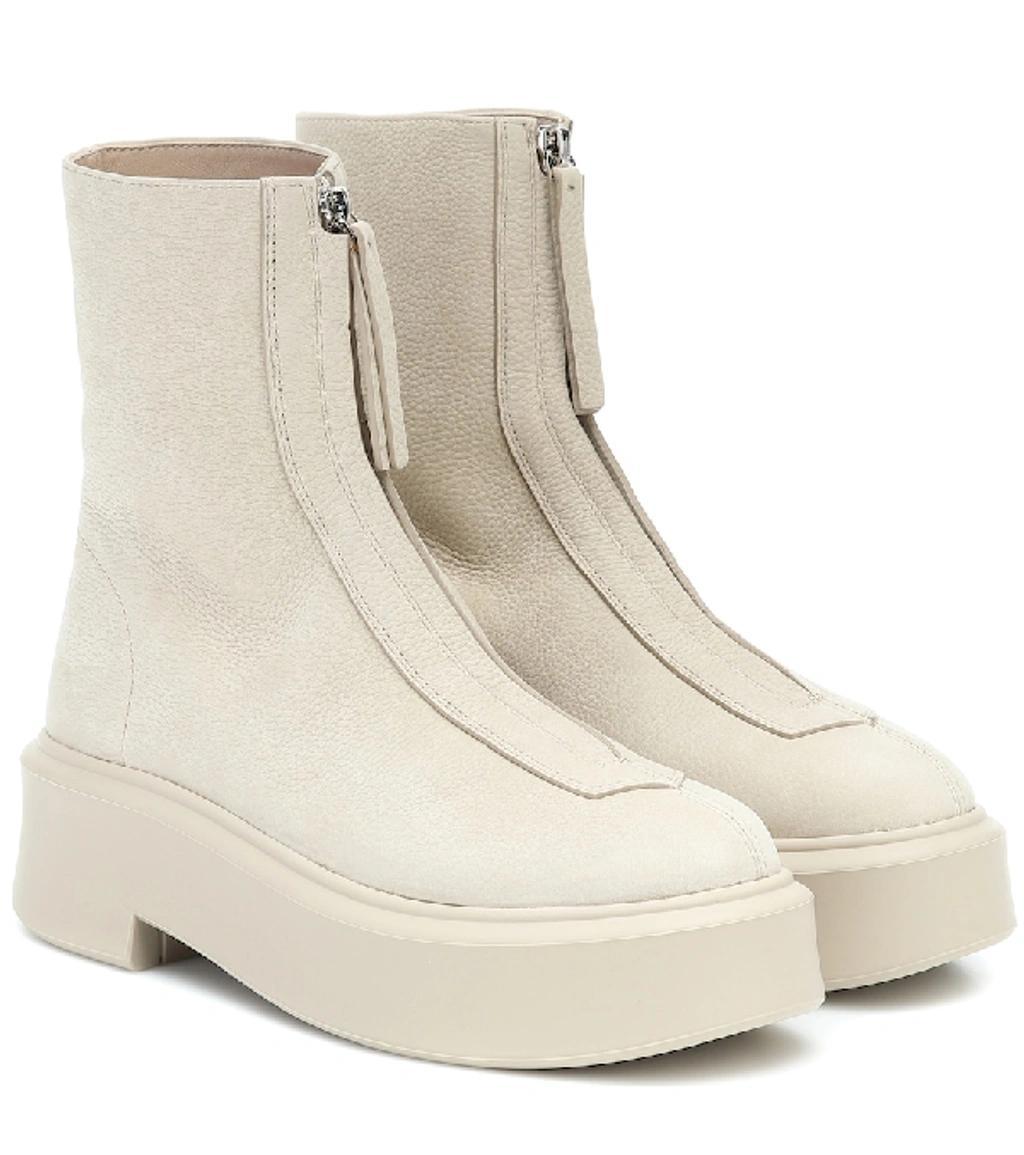 Textured-nubuck Platform Ankle Boots In Beige product image