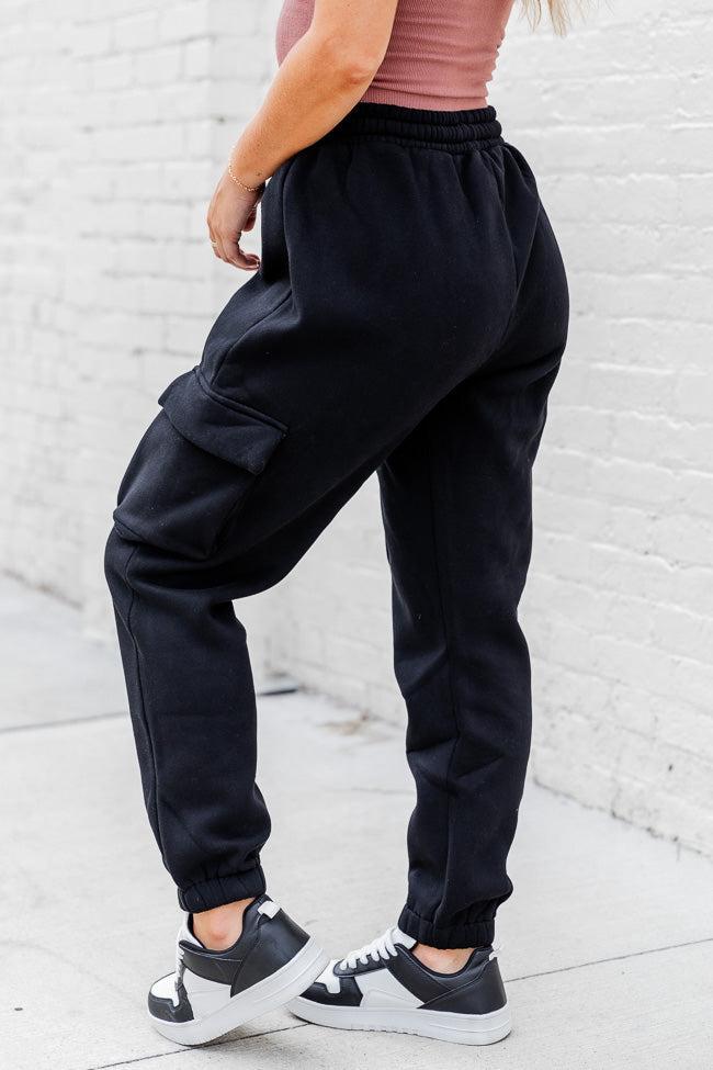 On The Go Black Fleece Cargo Jogger FINAL SALE Product Image