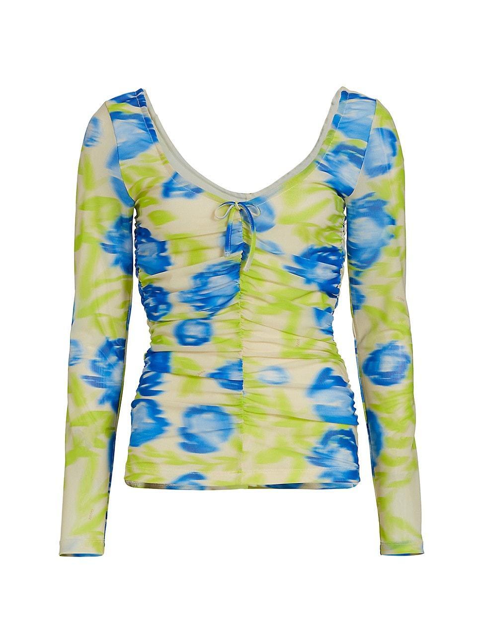 Womens Floral Mesh Scoop-Neck Top Product Image