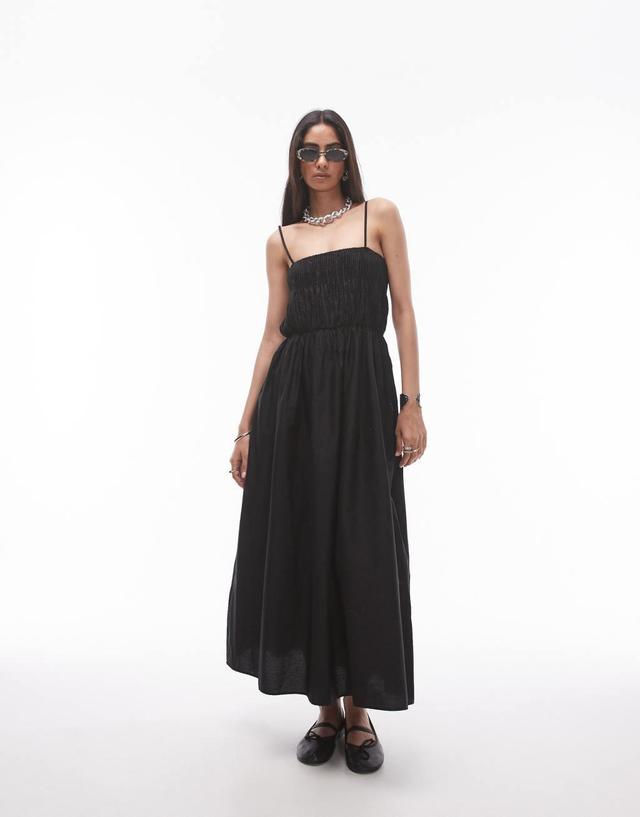 Topshop poplin bandeau maxi dress in black Product Image